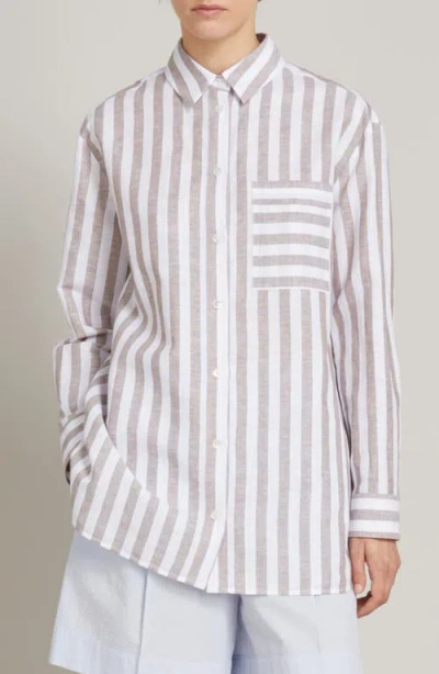 Mm By Max Mara Ululo Stripe Linen Blend Shirt In Neutral