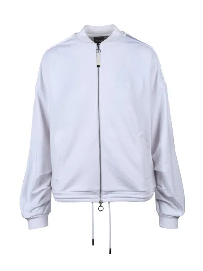 Mm By Max Mara White Cotton Polyester Elastane Women Zip Sweatshirt In Blue