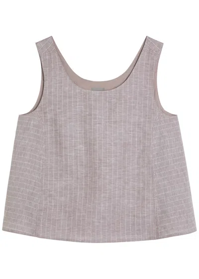 Mm Caliga Striped Linen And Cotton-blend Tank In Gray