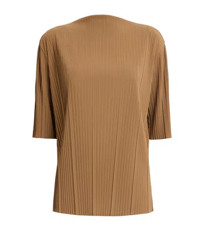 Mm Chiffon Pleated Boat-neck Blouse In Brown
