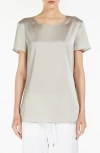 Mm Cortona Stretch Silk Top In Pearl Grey