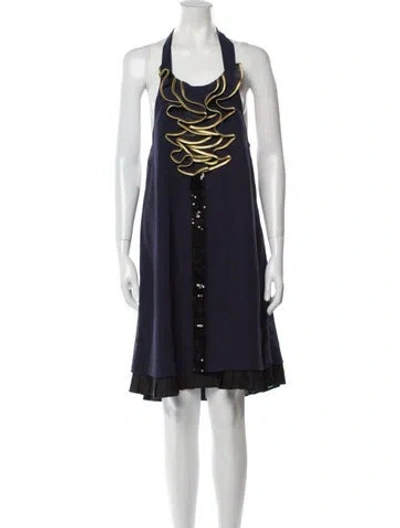 Pre-owned Mm Couture Printed Midi Length Dress In Blue