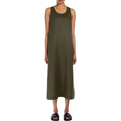 Mm Douglas Twist Back Sleeveless Linen Maxi Dress In Dark Green