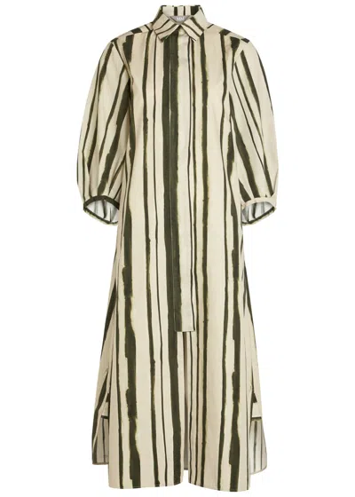 Mm Falda Striped Cotton Midi Shirt Dress In Green