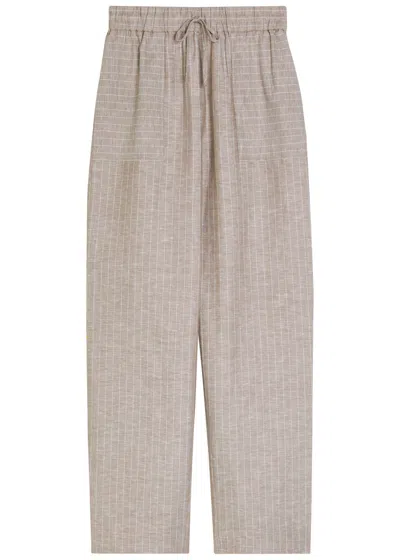 Mm Fauna Striped Straight-leg Linen-blend Trousers In Gray