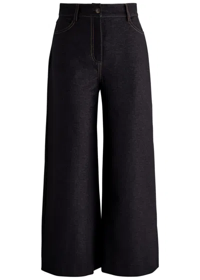 Mm Fausto Chambray Flared-leg Trousers In Navy