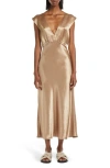 Mm Glizia Crinkled Satin Slipdress In Camel