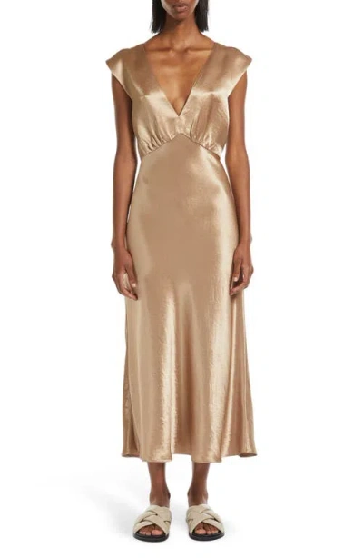 Mm Glizia Crinkled Satin Slipdress In Camel