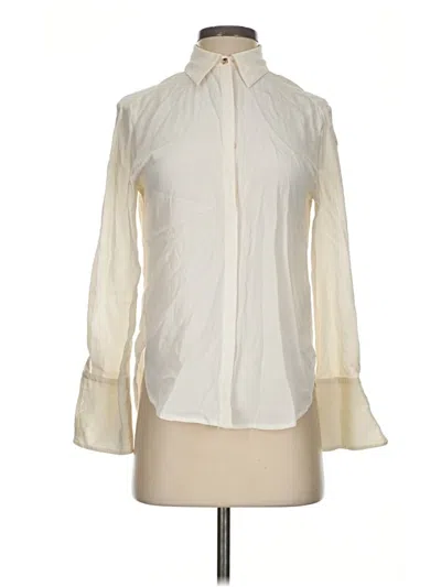 Pre-owned Mm. Lafleur Long Sleeve Silk Top Ivory High Neck Tops
