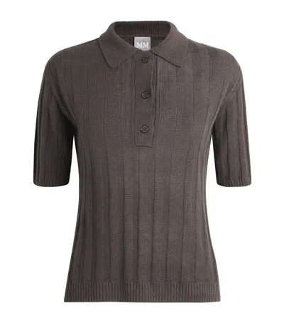 Mm Linen Ribbed Polo Sweater In Gray