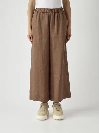 Mm Max Mara Linen Crop Trousers In Brown