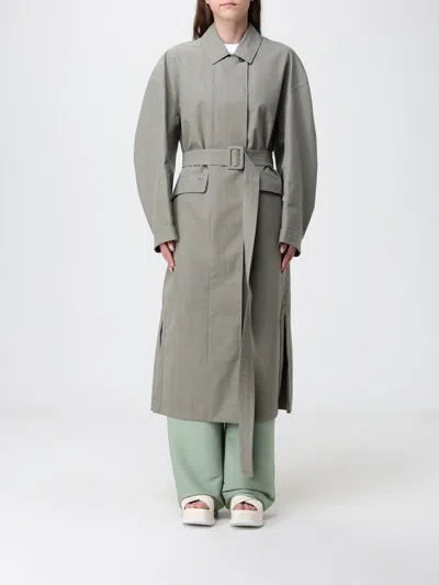 Mm Max Mara Single-breasted Long Trench Coat In Cotton Blend With Belt In Gray