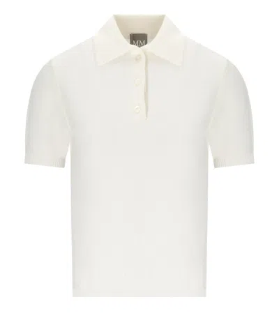 Mm Max Mara Carioca White Knitted Polo-shirt