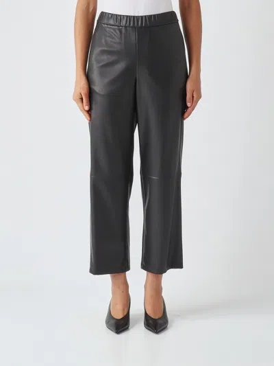 Mm Max Mara Cropped Straight-leg Trousers In Faux Leather With Elastic Waist In Black