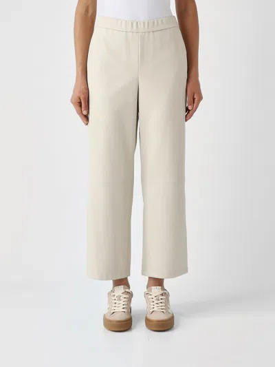 Mm Max Mara Cropped Straight-leg Trousers In Faux Leather With Elastic Waist In Neutral