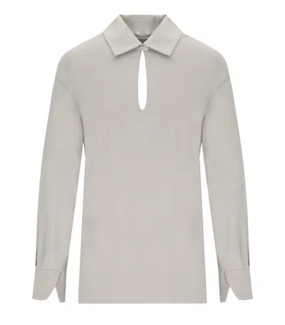 Mm Max Mara Gestro Sand Polo Blouse In Gray