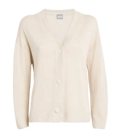 Mm Max Mara Linen V-neck Cardigan In Beige