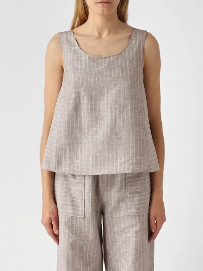 Mm Max Mara Pinstriped Linen And Cotton Top In Gray