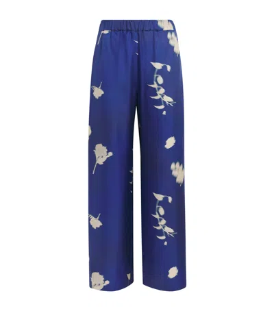 Mm Max Mara Silk Helga Trousers In Blue