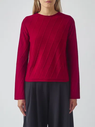 Mm Max Mara Slim Fit Virgin Wool Crewneck Jumper In Red