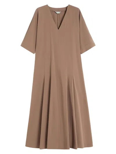 Mm Max Mara Women's Cotton Seersucker V Neck Dress In Brown