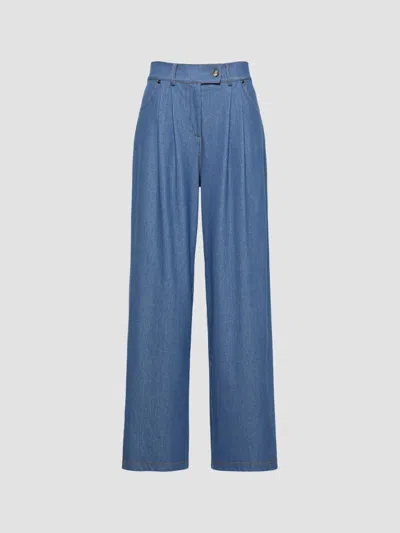 Mm Max Mara Women's Denim Effect Jersey Loose Fit Trousers In Blue