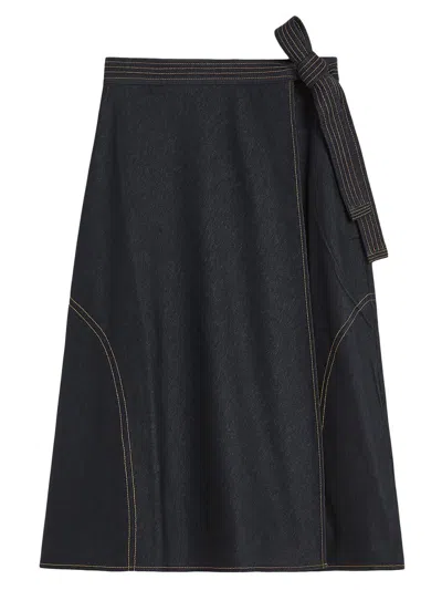 Mm Max Mara Women's Denim Look Jersey Wrap Skirt In Blue
