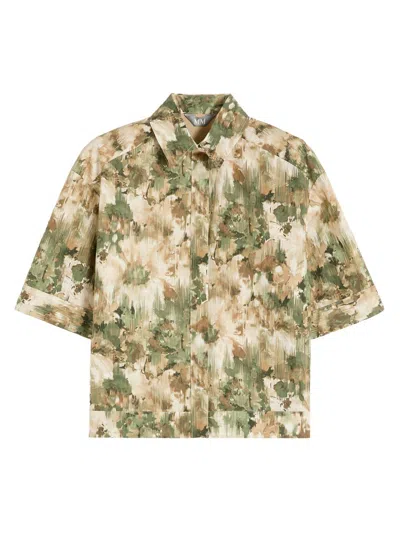 Mm Max Mara Women's Printed Cotton Cropped Shirt In Green