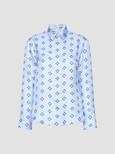 Mm Max Mara Women's Printed Silk Twill Shirt In Sky Blue