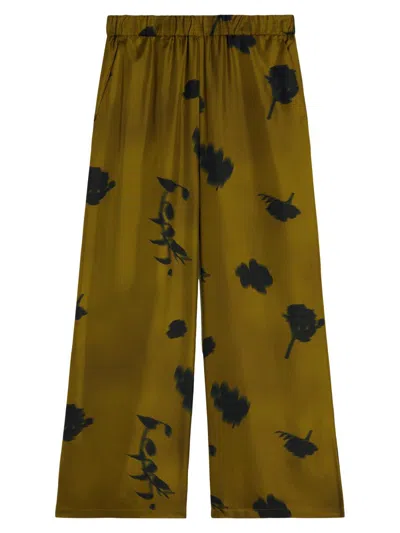 Mm Max Mara Women's Printed Silk Twill Trousers In Green