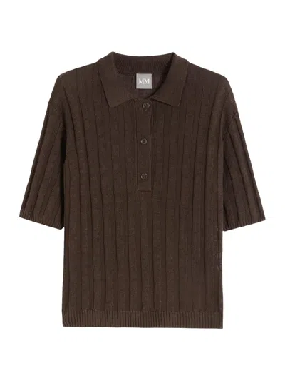 Mm Max Mara Women's Rib Knit Linen Yarn Polo Shirt In Brown