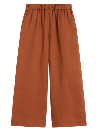 Mm Max Mara Women's Straight Fit Linen Canvas Trousers In Brown