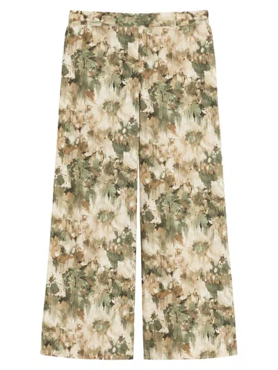 Mm Max Mara Women's Wide Fit Printed Cotton Trousers In Green