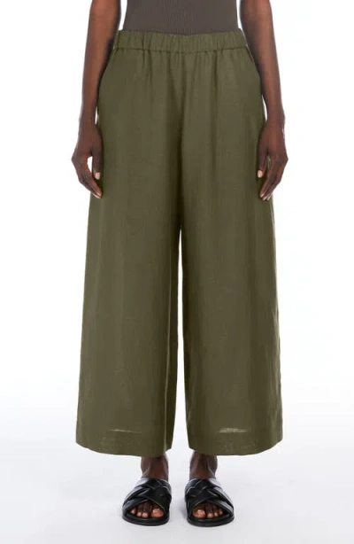 Mm Minnie Linen Wide Leg Crop Pants In Dark Green