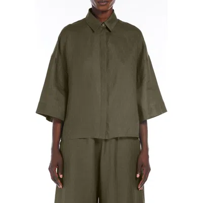 Mm Mirano Linen Button-up Shirt In Dark Green