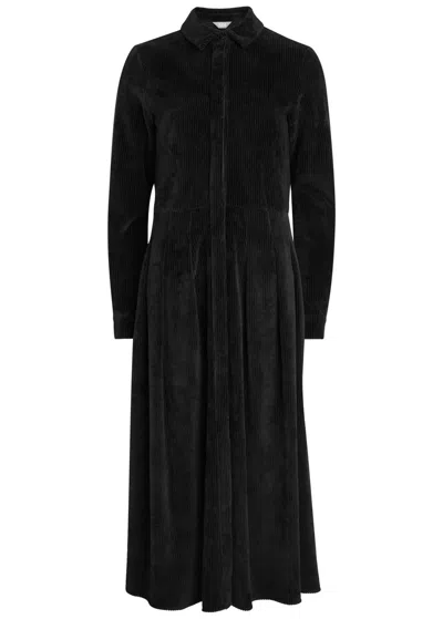 Mm Paese Corduroy Midi Shirt Dress In Black