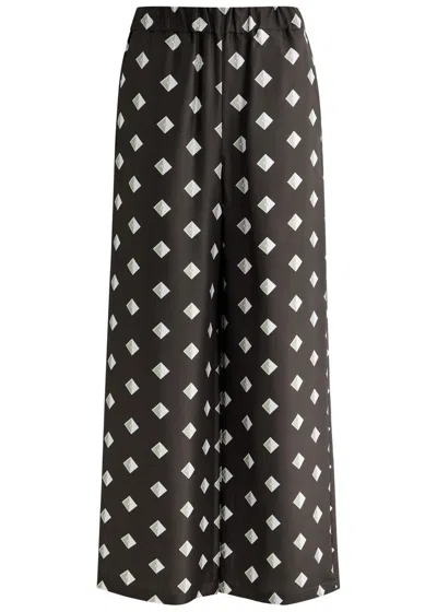 Mm Printed Wide-leg Silk-twill Trousers In Brown