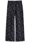 Mm Printed Wide-leg Silk-twill Trousers In Navy