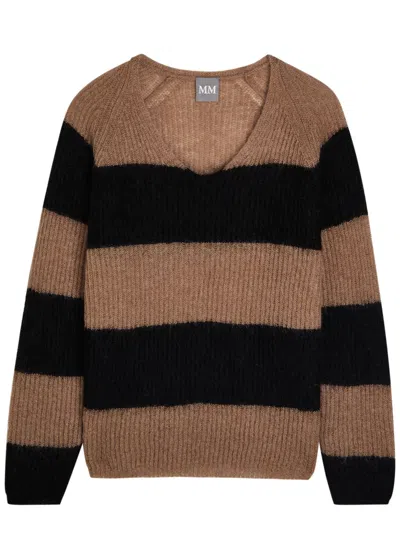 Mm Ricetta Striped Open-knit Jumper In Brown