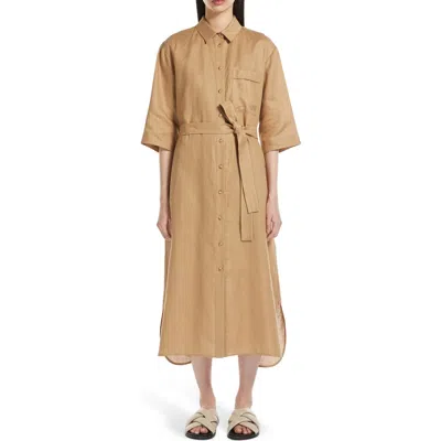 Mm Salute Linen Shirtdress In Camel