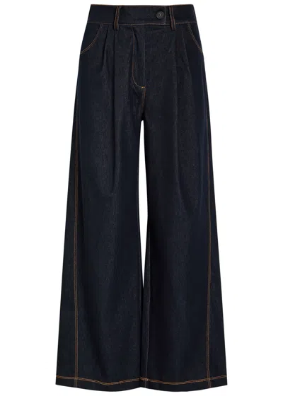 Mm Sarta Cotton-blend Wide-leg Trousers In Blue