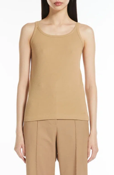 Mm Strenna Stretch Cotton Rib Tank Top In Camel