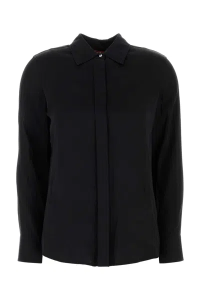 Mm Studio Black Stretch Satin Baden Shirt