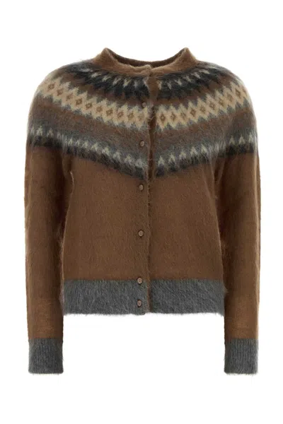 Mm Studio Embroidered Mini Cardigan In Nylon Blend In Brown