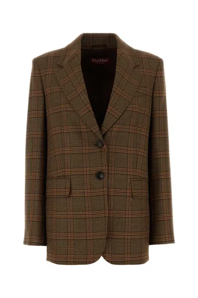 Mm Studio Embroidered Wool Blazer In Checked