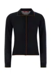 Mm Studio Silk Blend Targo Cardigan Collared Contrast Trim In Blue