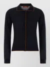 Mm Studio Silk Blend Targo Cardigan Collared Contrast Trim In Blue