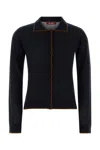 Mm Studio Silk Blend Targo Cardigan Collared Contrast Trim In Blue