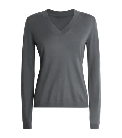 Mm Wool-cashmere V-neck Sweater In Gray