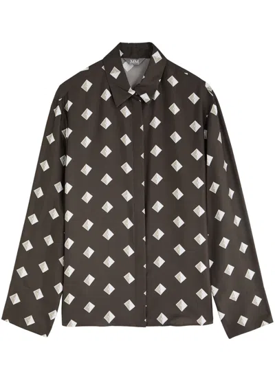 Mm Zelig Printed Silk-twill Shirt In Brown
